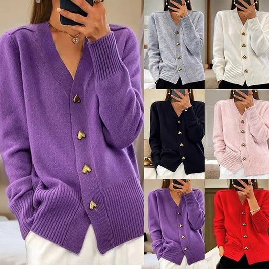 LIVIA - Cardigan Casual in Lana con Bottoni a Cuori 💝