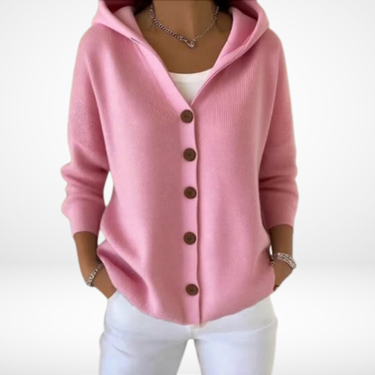 NABLI - Cardigan da donna con Cappuccio e Bottoni